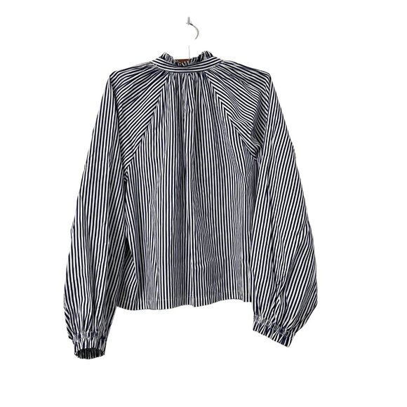 Harshman Los Angeles Womens Blue Striped Ruffle Collar Vneck Blouse Size Large - Picture 4 of 6